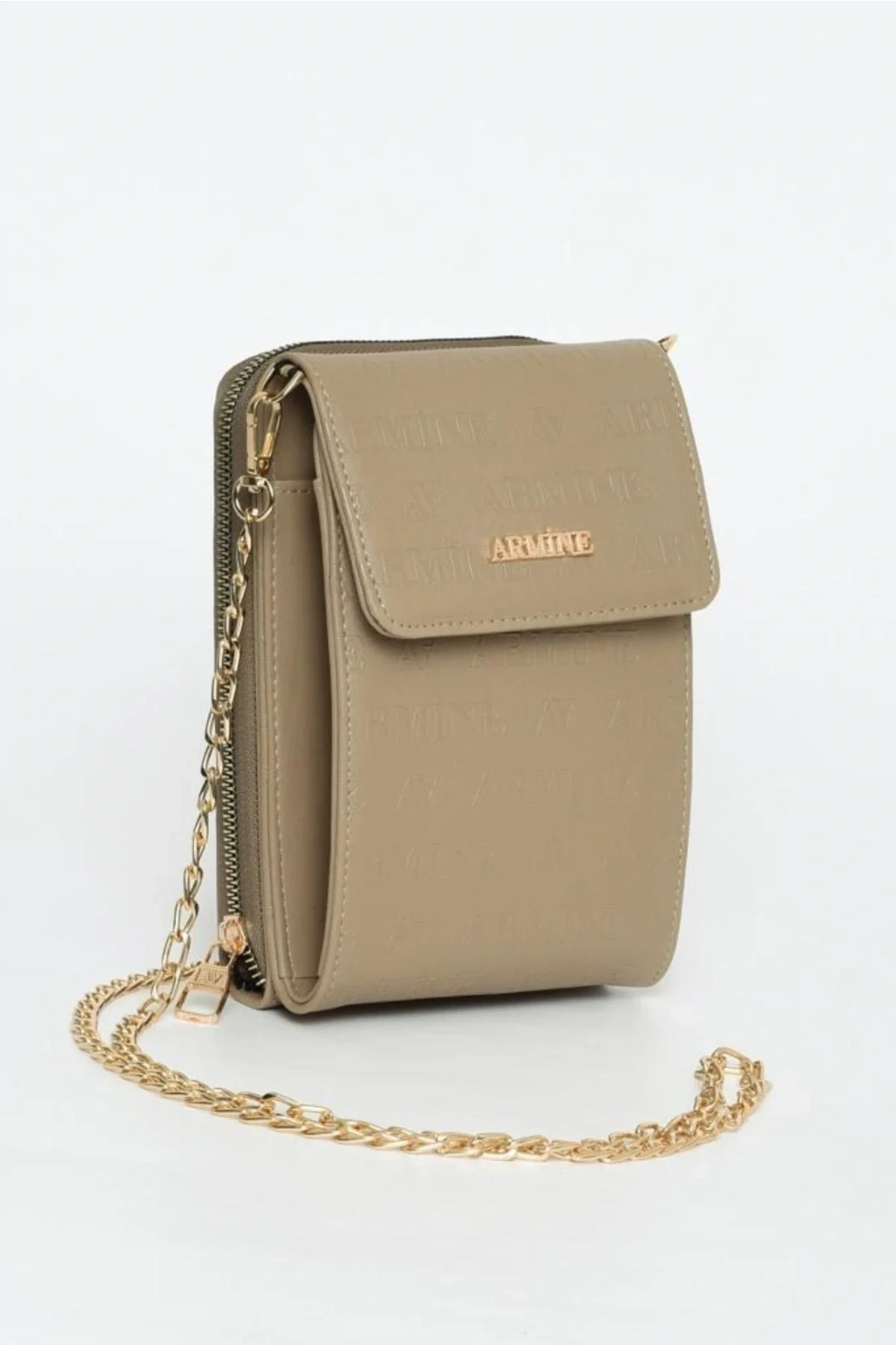 Armine Kadın Çanta, Zincir Askılı Abiye Omuz Çantası 266 Vizon Lazer