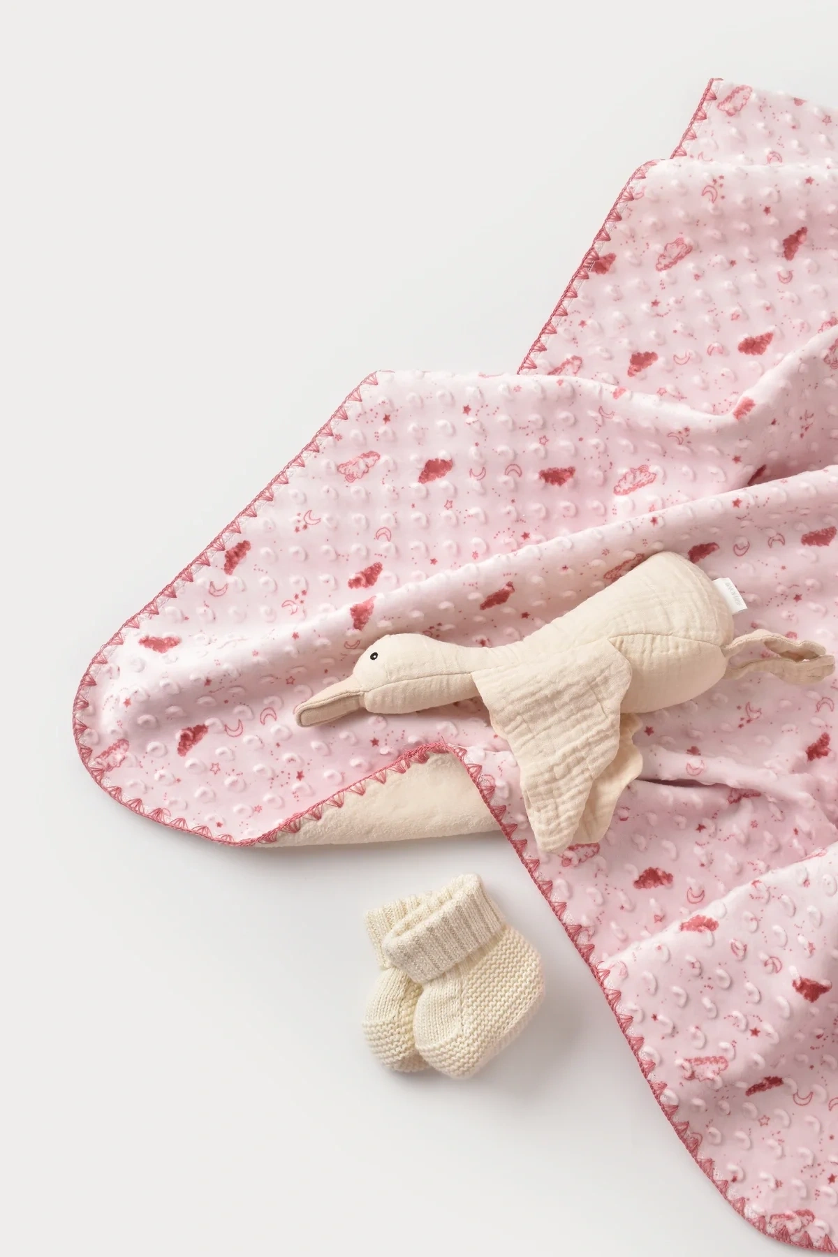 Bibaby Bulut Desenli Topçikli Fluffy Battaniye