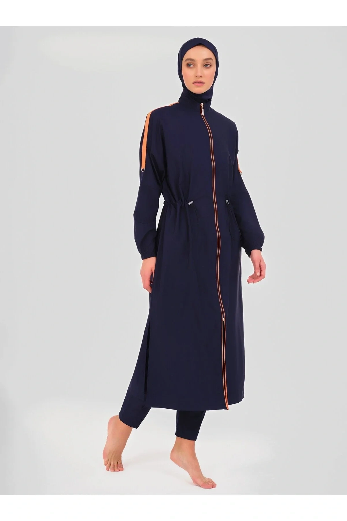 Biyeli Oversize Uzun Tesettür Mayo - Lacivert -