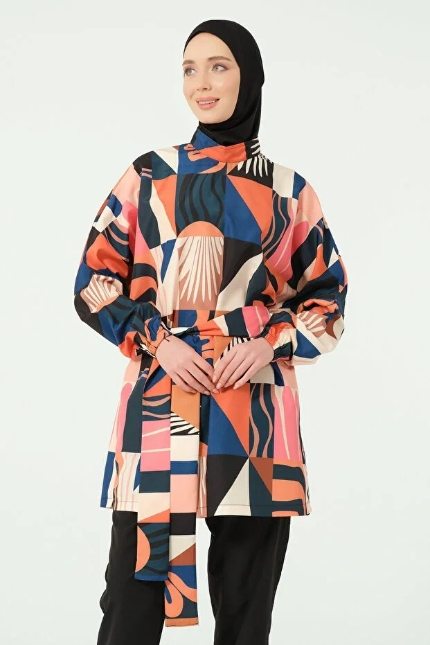 Desenli Oversize Tesettür Mayo Dlx-25240