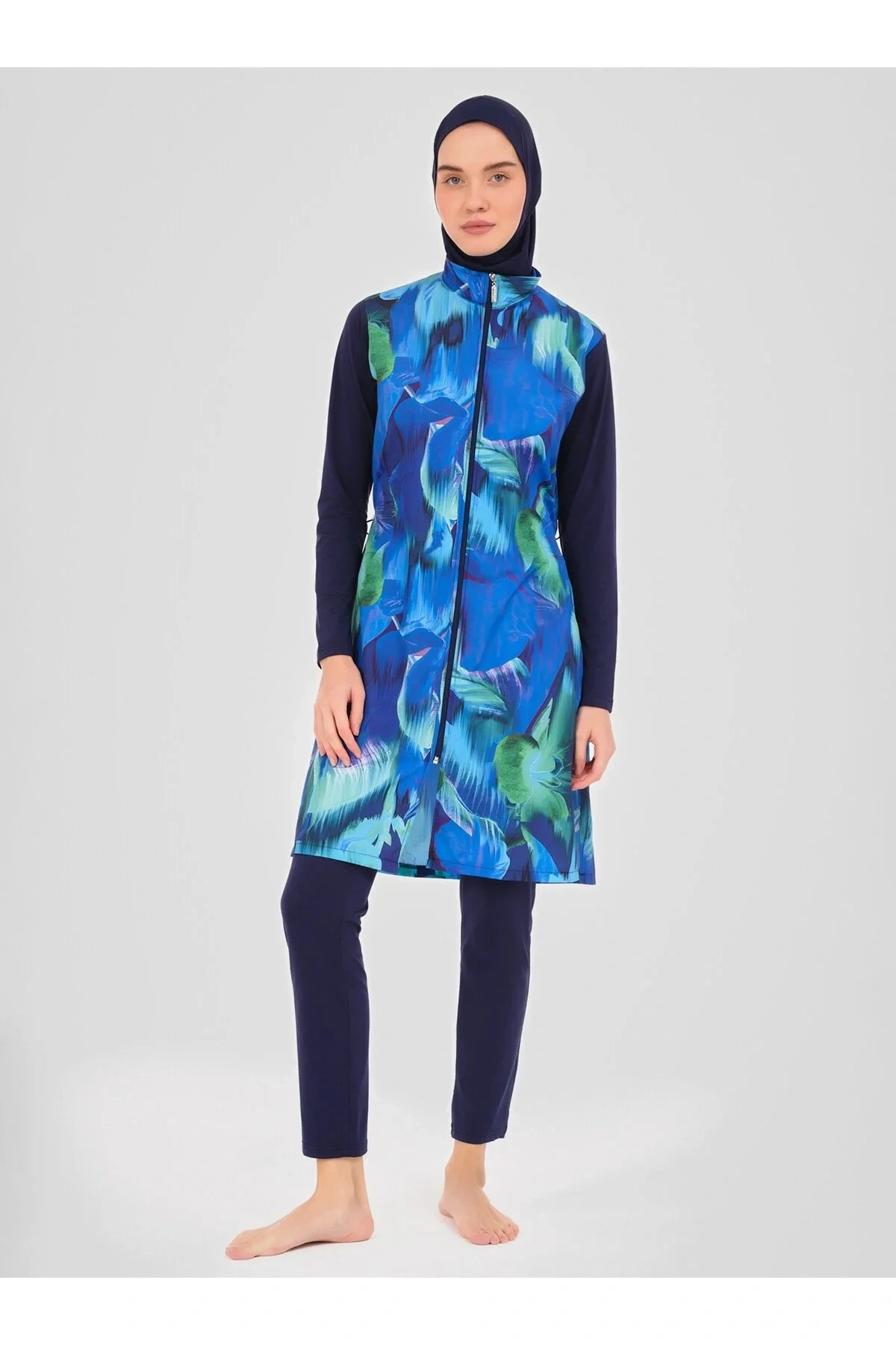 Doğa Desenli Tesettür Mayo- Lacivert -