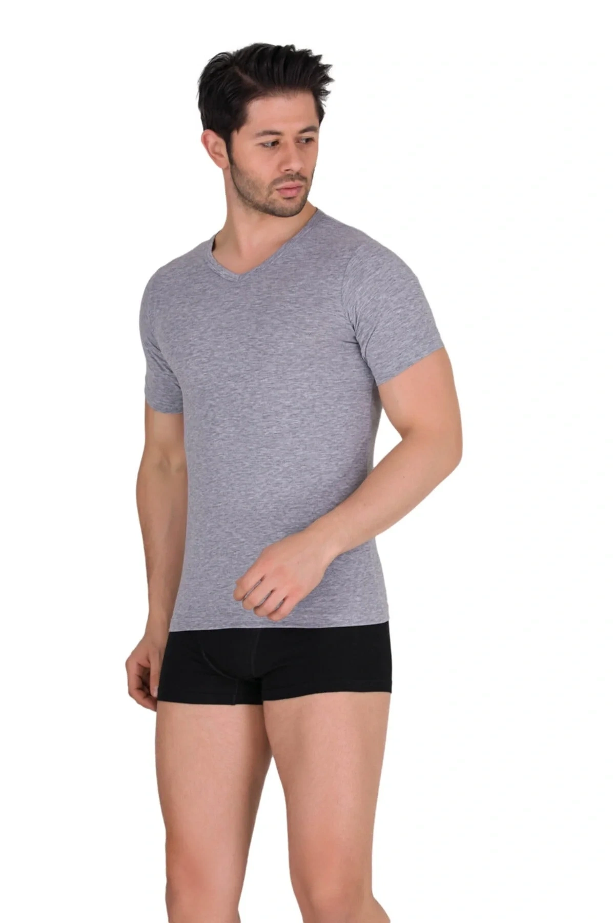 Erkek Gri V Yaka Tişört B1027