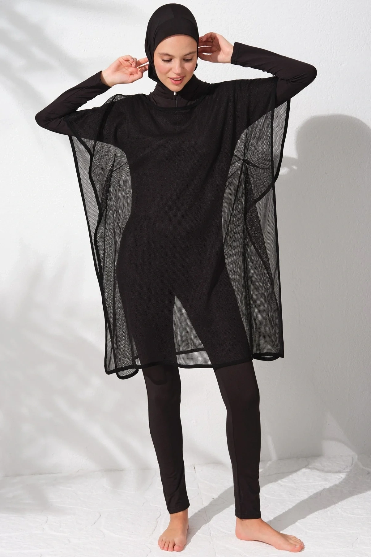 Fileli Tesettür Tulum Mayo Siyah 231919