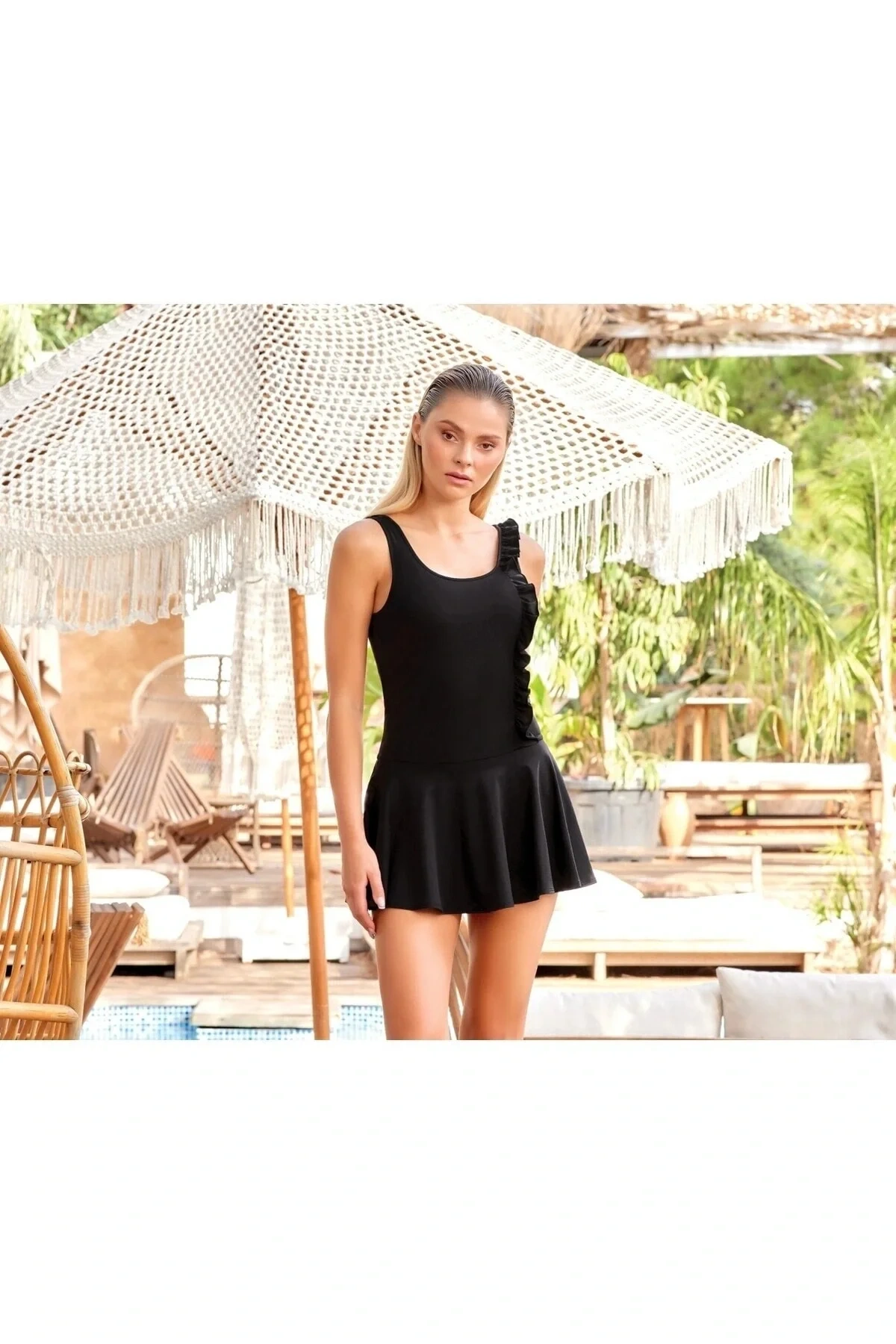 Fırfır Detaylı Etekli Mayo