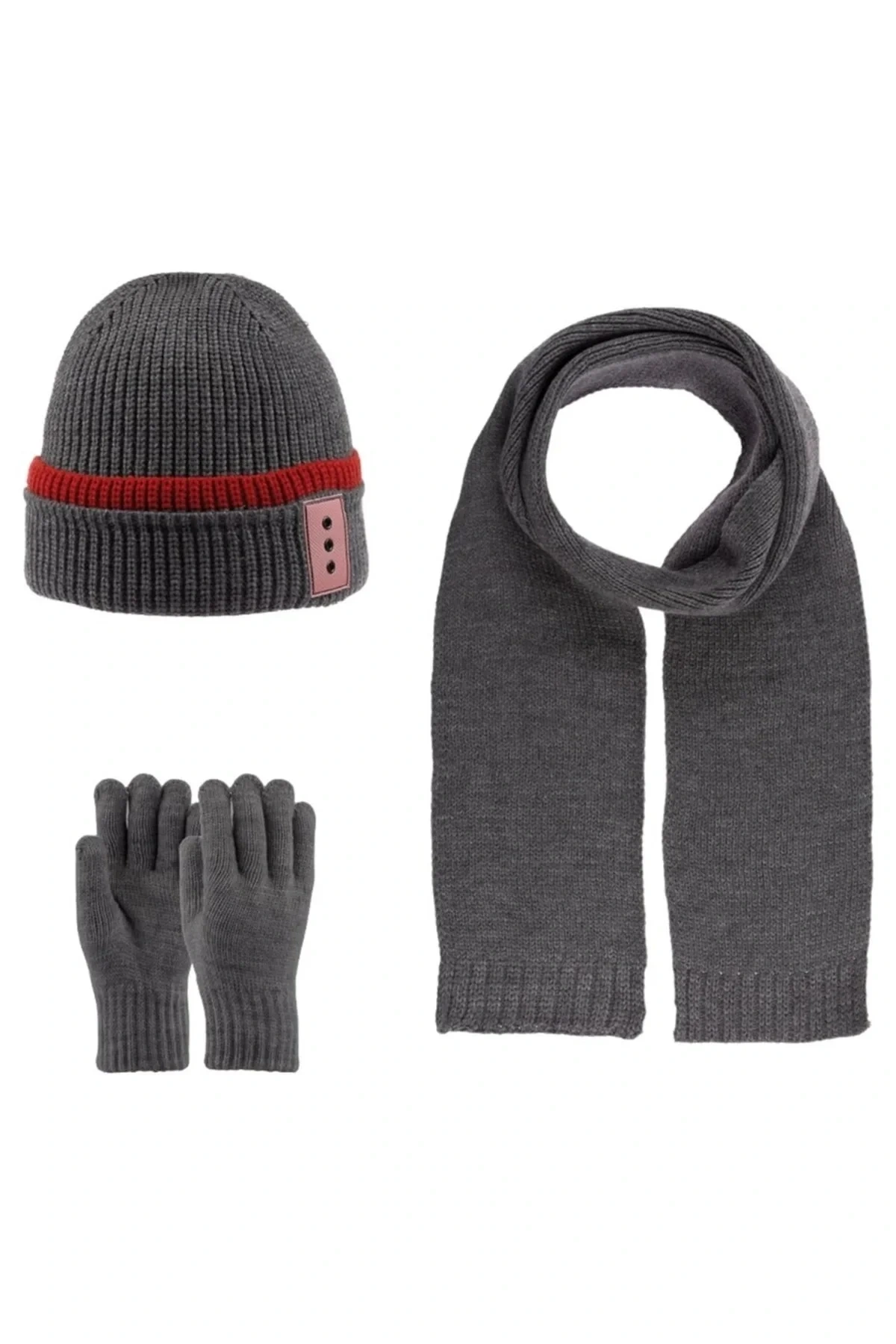 Garson Erkek Çocuk Atkı Bere Eldiven Seti K22180-11 Gri