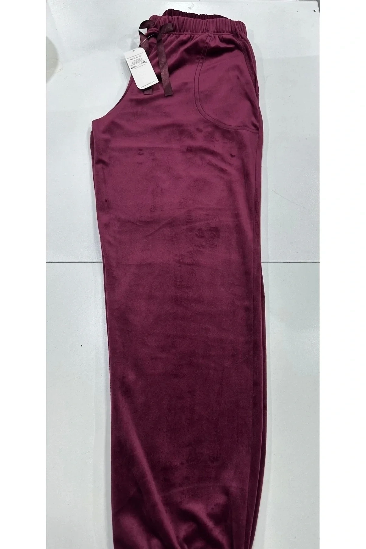 Kadın Kadife Alt Pijama Bordo