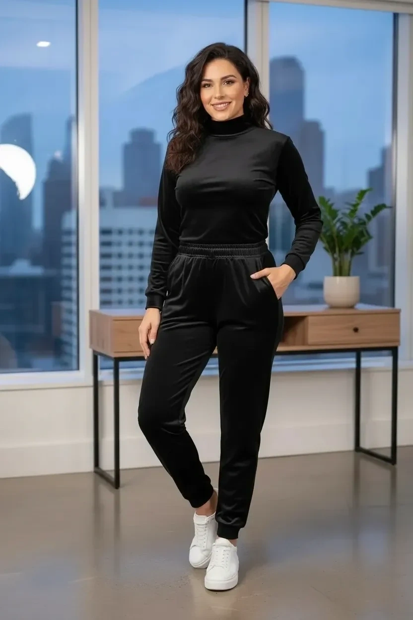 Kadın Kadife Alt Pijama Siyah