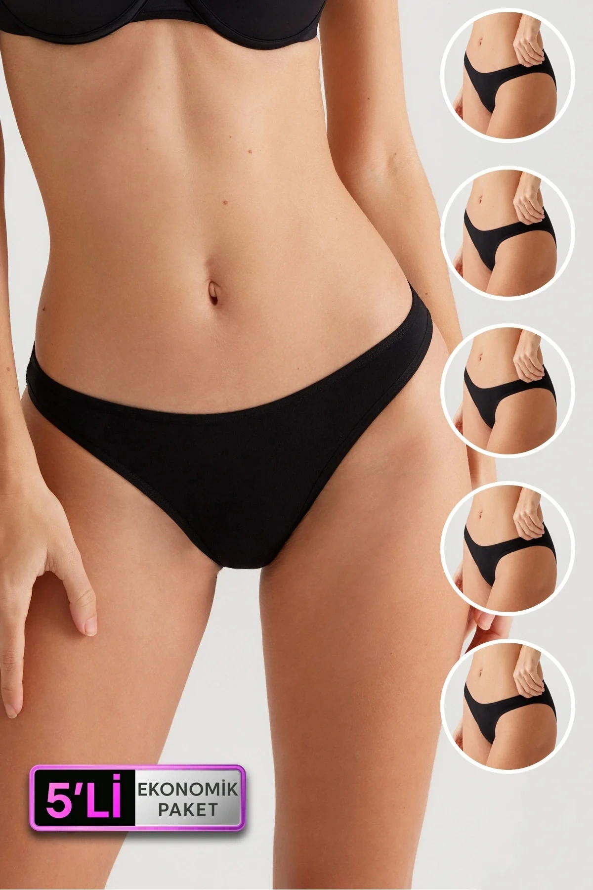 Kadın 5li Ekonomik Paket Siyah 2055 Basic Brief Pamuklu Külot