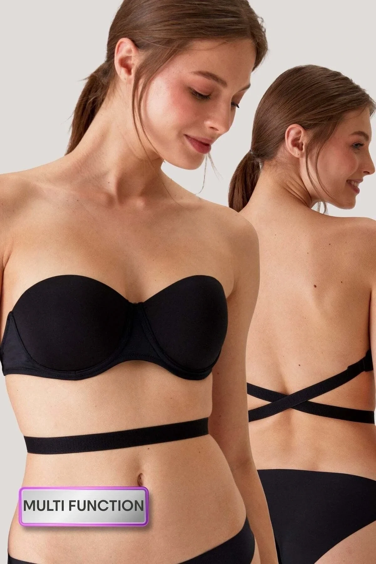 Kadın 6027 Pisa Destekli Push-up Straplez Multi Function Sütyen Siyah