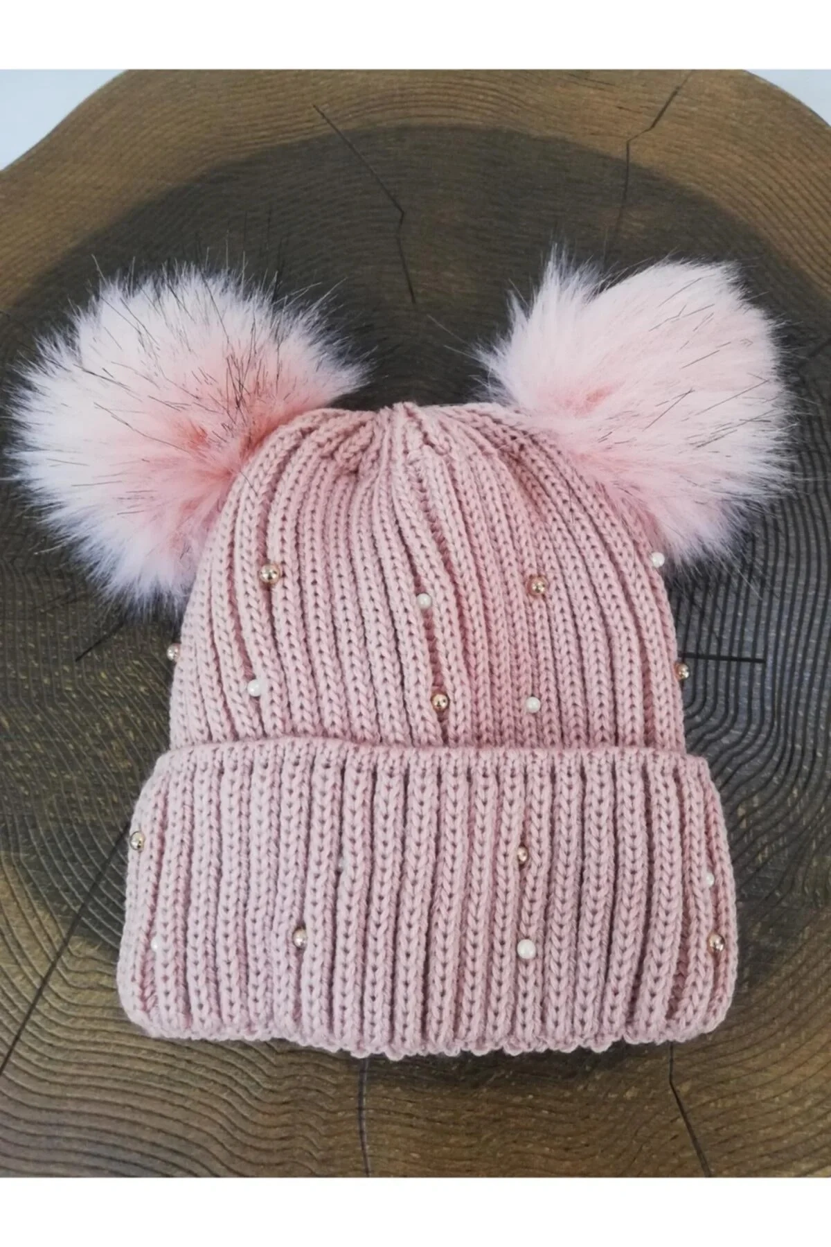 Kadın Çift Ponpon İncili Bere K2725 01 063