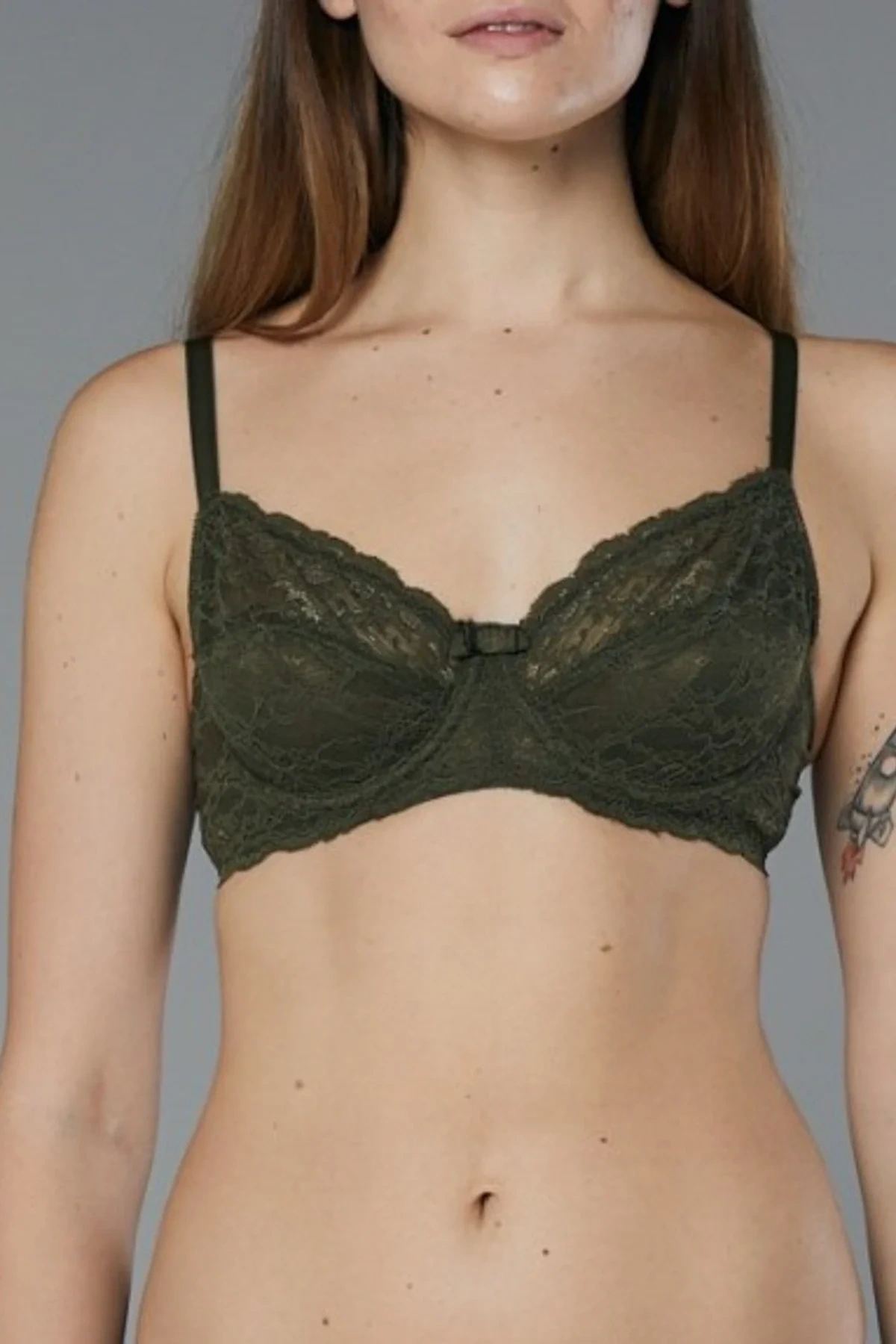 Kadın Haki Dantel İçi Boş Toparlayıcı Sutyen
