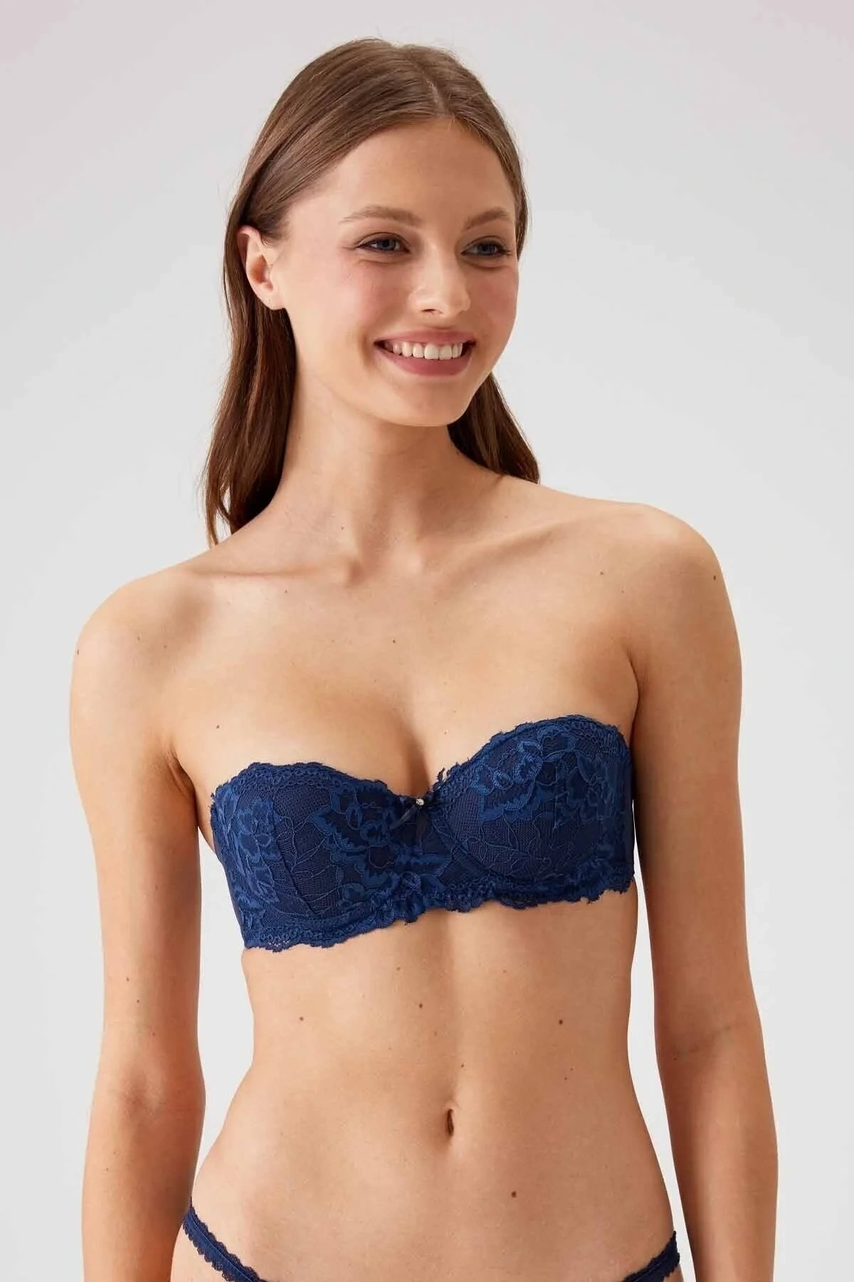 Kadın Lacivert 6203 Balenli Destekli Straplez Dantelli Sütyen