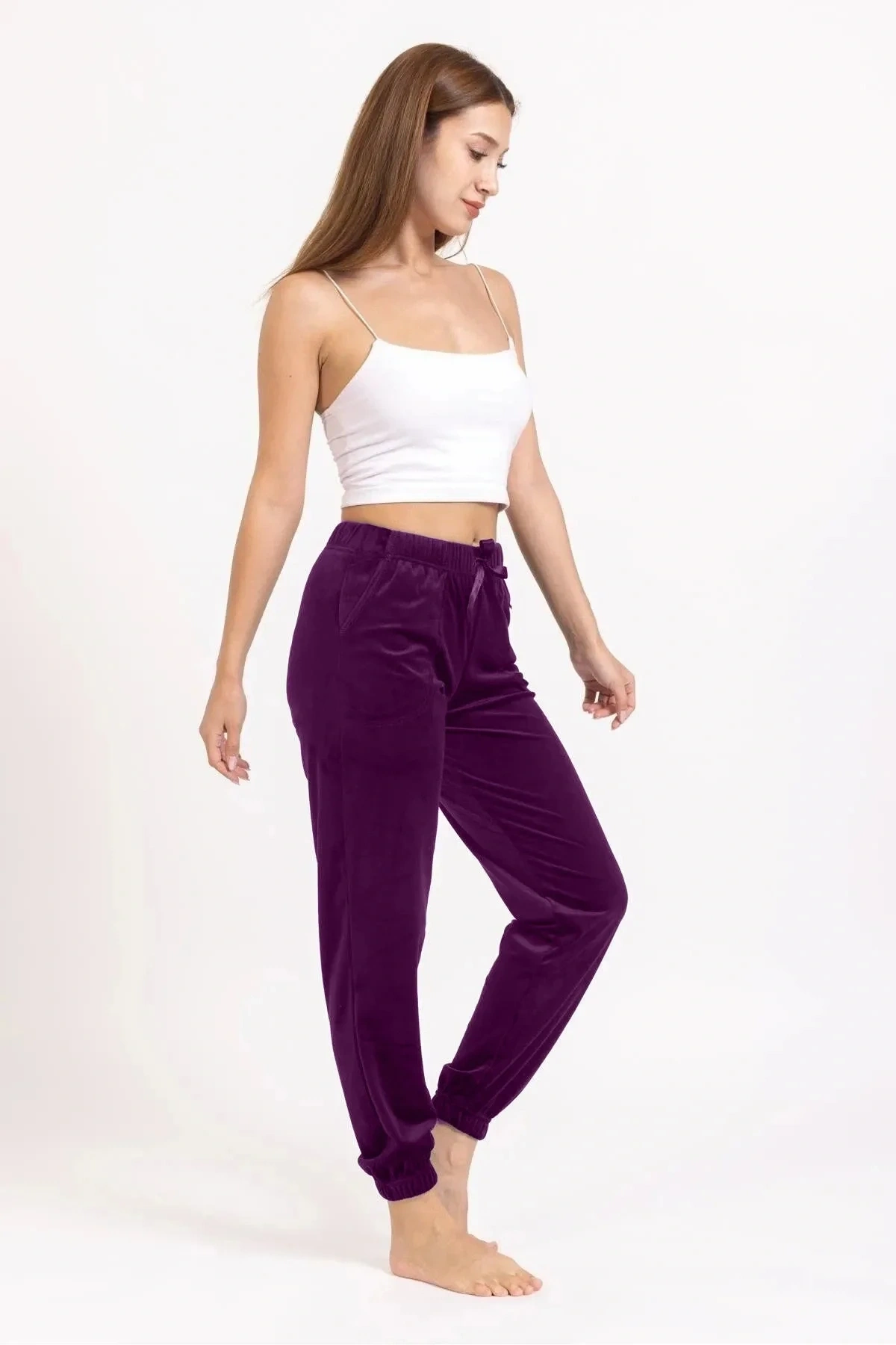 Kadın Lastikli Kadife Tek Alt Pijama