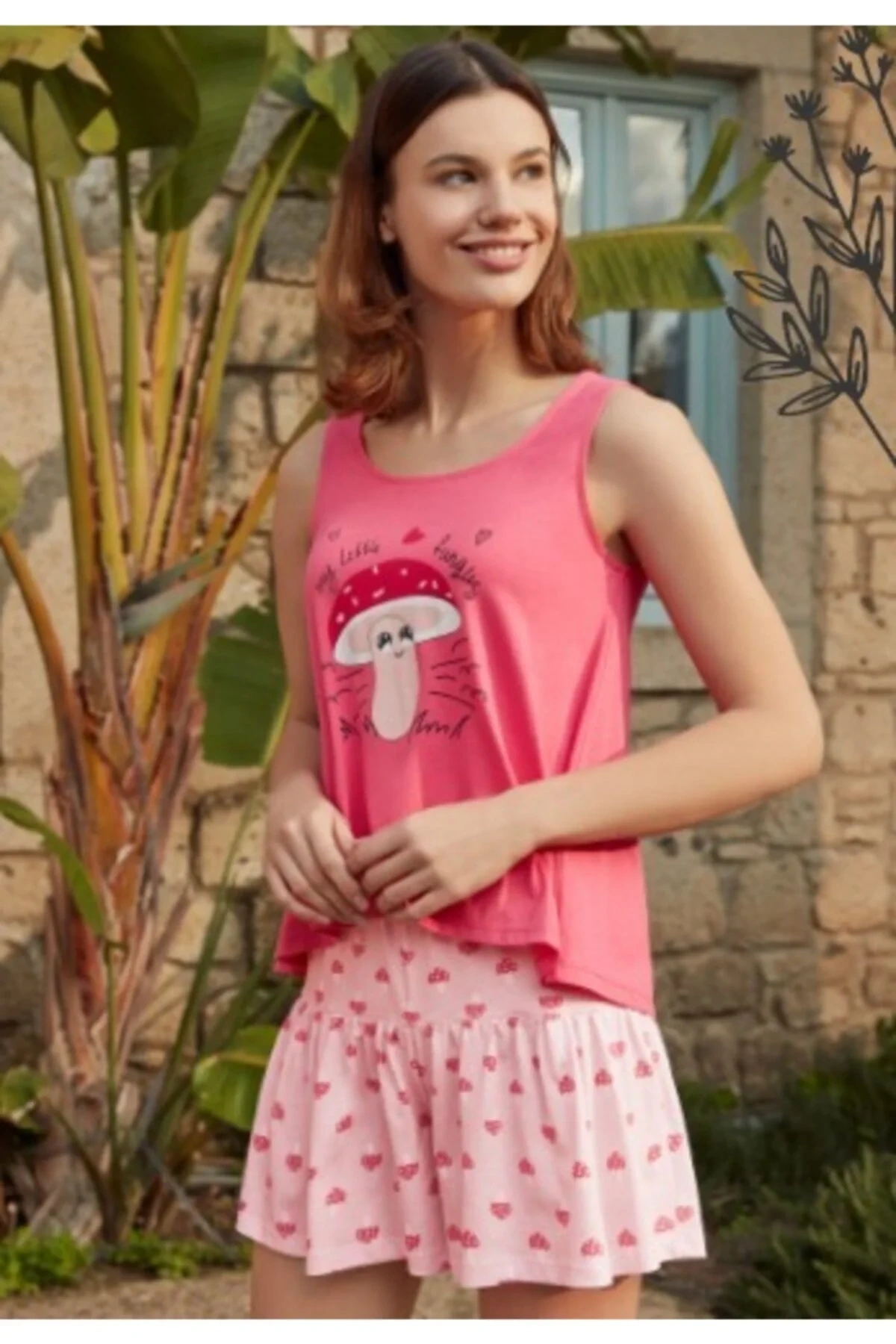 Kadın Pembe Kalın Askılı Şort Pijama Takım