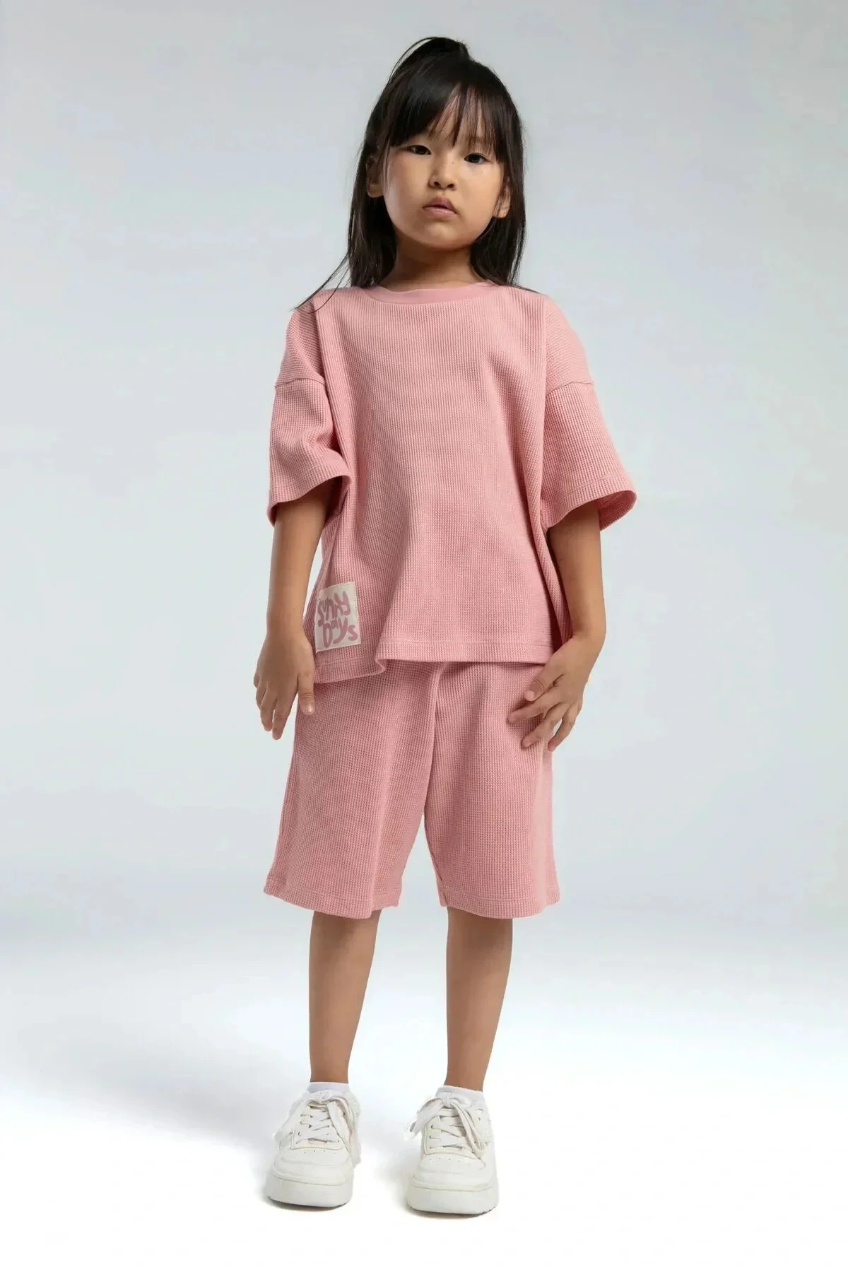 Kız Çocuk Bermuda Takım Waffle Örme Kumaş