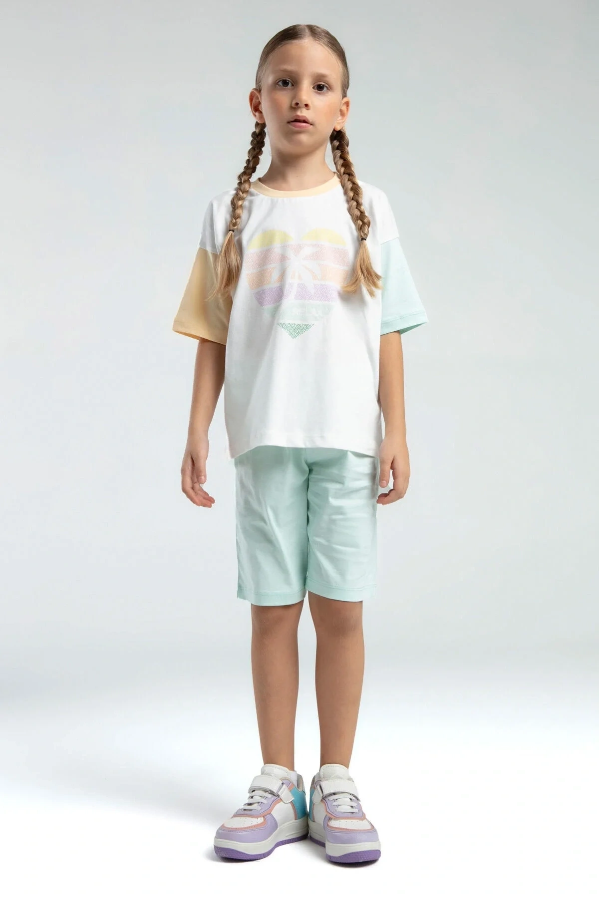 Kız Çocuk Krem Bermuda Takım