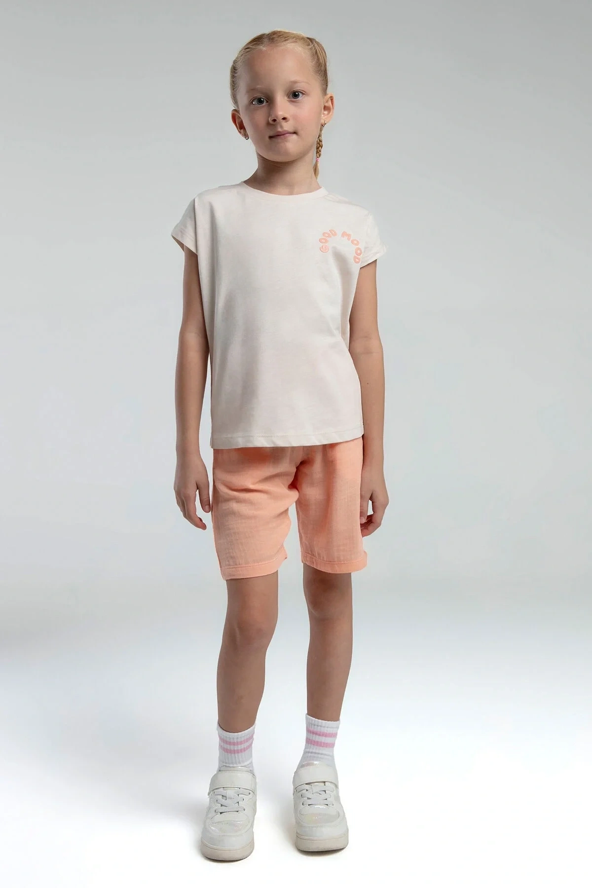 Kız Çocuk Krem Bermuda Takım