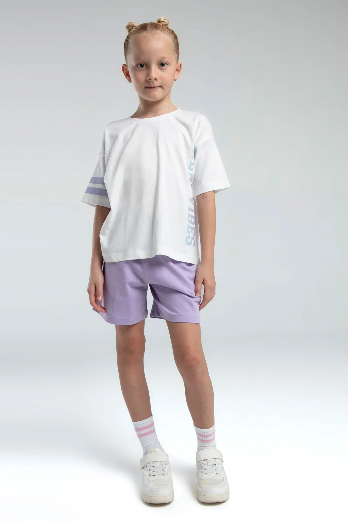 Kız Çocuk Mor Şort Takım