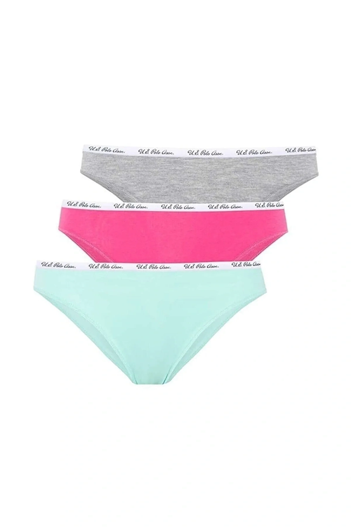 Pamuklu & Likralı, 3lü Kadın Slip Külot Fuşya & Gri & Mavi