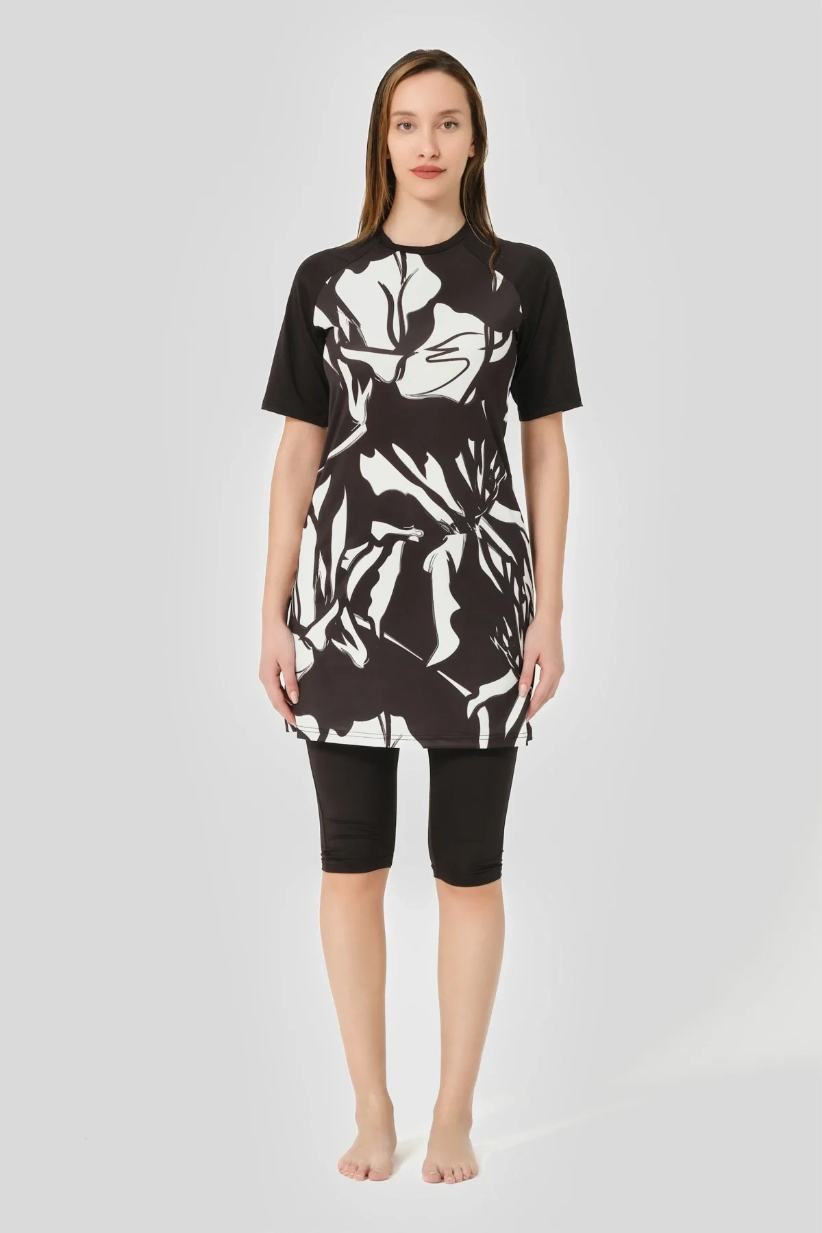 Patchwork Reglan Yarım Kol Yarı Kapalı Mayo