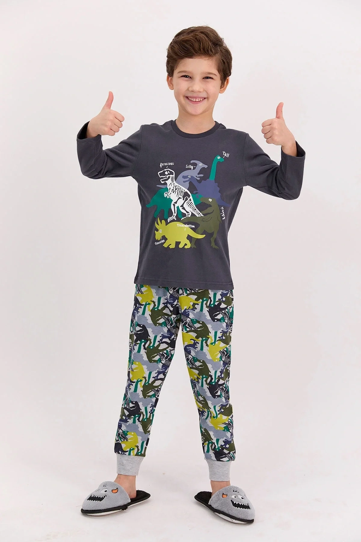 Rolypoly Dinosaour Antrasit Erkek Çocuk Pijama Takımı