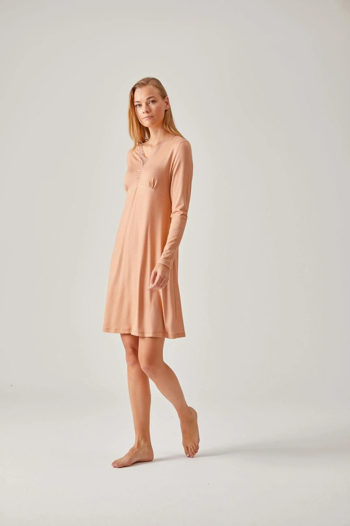 Somon Dantelli Viskon Kadın Gecelik