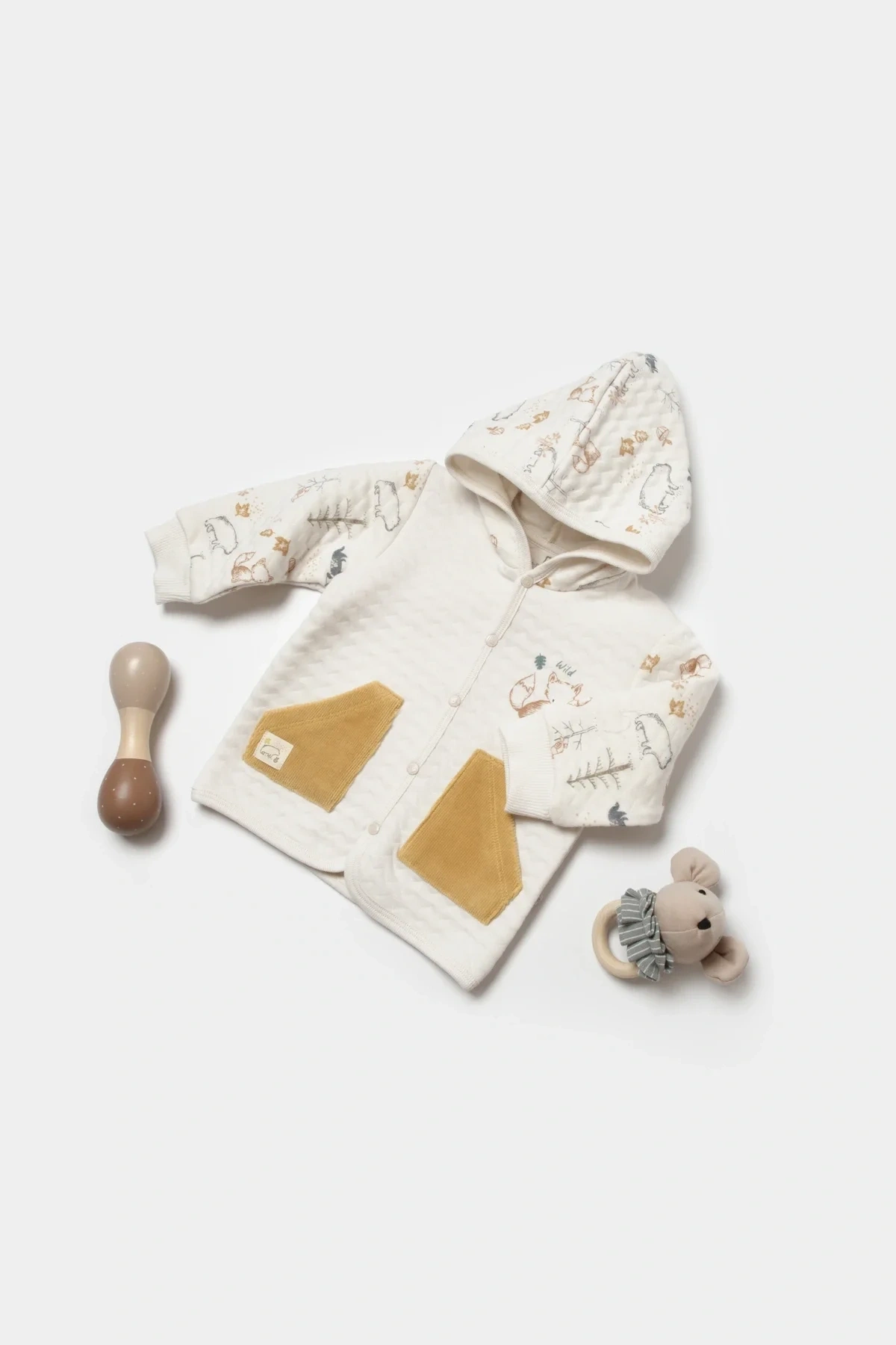 Vahşi Orman Bej Kapüşonlu Hırka