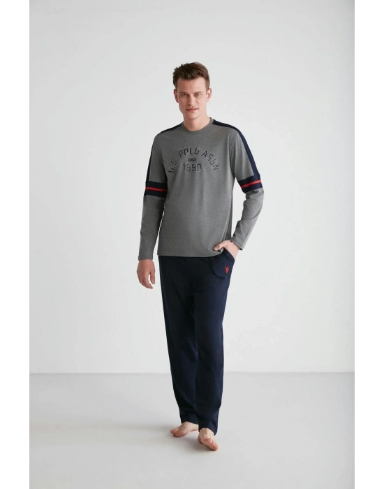 - Erkek Antrasit Melanj Yuvarlak Yaka Pijama Takımı