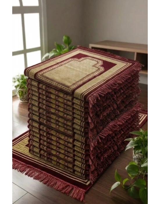 10 Adet Kadife Seccade Bordo (70cmx110cm 400gr) Hac Ve Umre Hediyesi