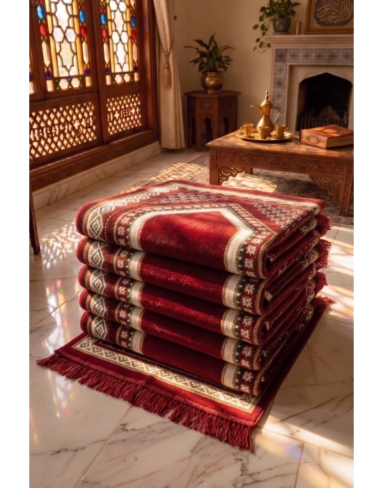 10 Adet Kadife Seccade Bordo-Beyaz Hac Ve Umre Hediyesi 500gr