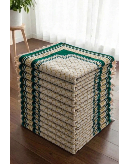 10 Adet Kadife Seccade Parlak Yeşil (70cm x 110cm 400gr) Hac Ve Umre Hediyesi