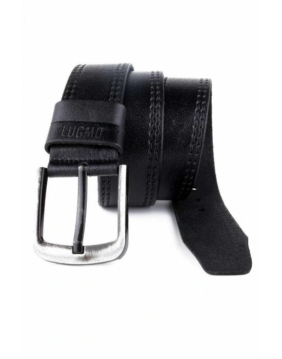 2 Adet Hakiki Deri Erkek Kemer 4,5 cm Dikiş Desenli Siyah