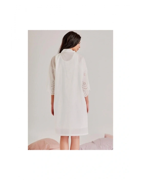 46108 Kendinden Brode Desenli Tek Sabahlık - Ekru