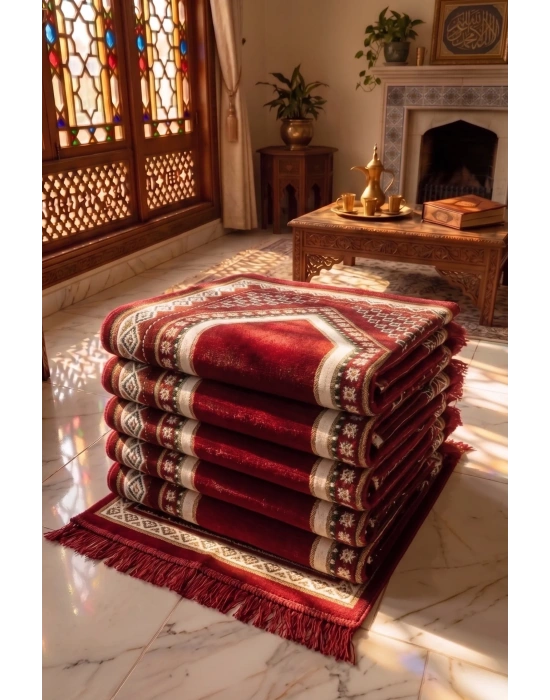5 Adet Kadife Seccade Bordo-Beyaz Hac Ve Umre Hediyesi 500gr