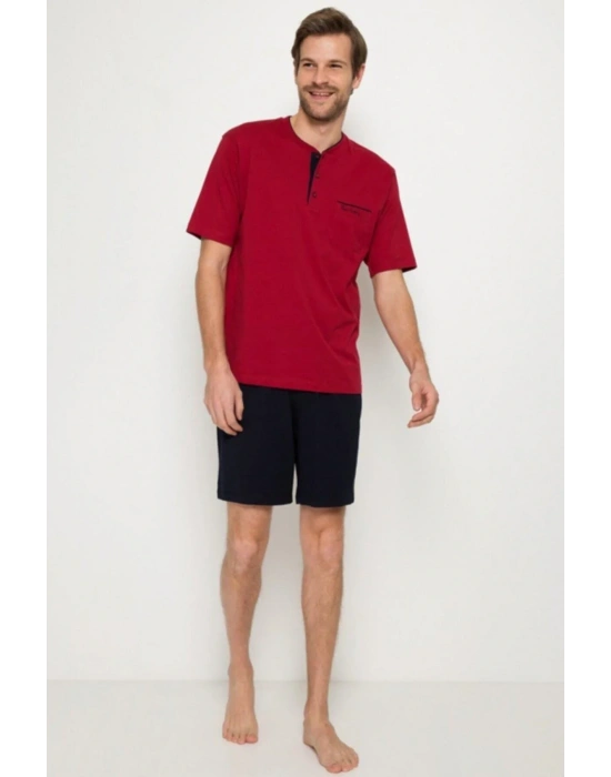 5370 Pijama Şort 3 Lü Damat Çeyiz Seti - Bordo