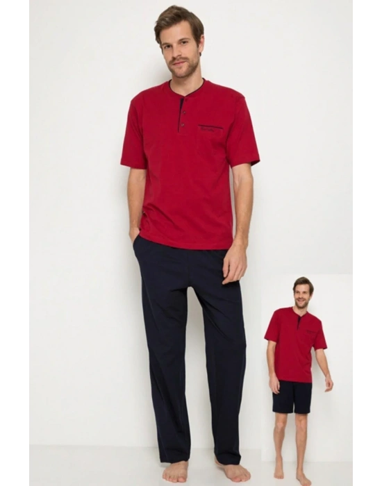 5370 Pijama Şort 3 Lü Damat Çeyiz Seti - Bordo