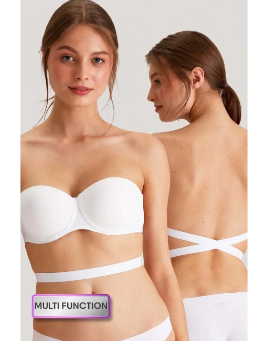 6027 Beyaz Pisa Push Up Straplez Multi Function Mikro Sütyen Askı Hediyeli