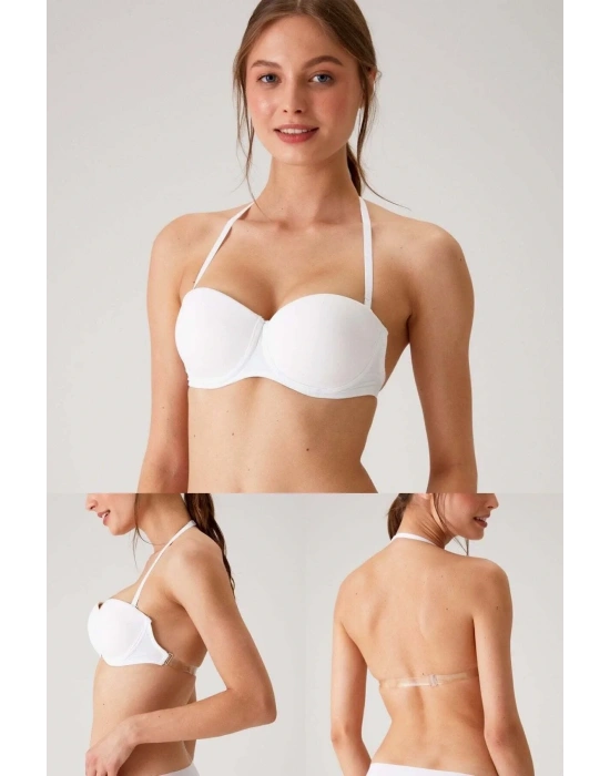 6027 Beyaz Pisa Push Up Straplez Multi Function Mikro Sütyen Askı Hediyeli