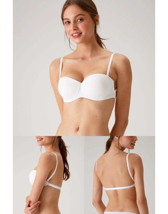 6027 Beyaz Pisa Push Up Straplez Multi Function Mikro Sütyen Askı Hediyeli