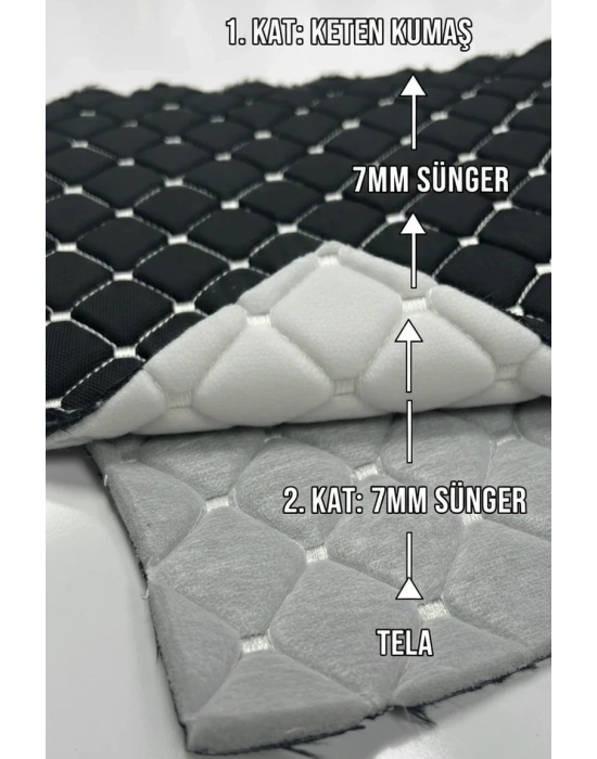 3 Parça Keten Oto Koltuk Minderi 7mm Süngerli Astarlı Cepli Terletmez Tüm Araçlarla Uyumlu