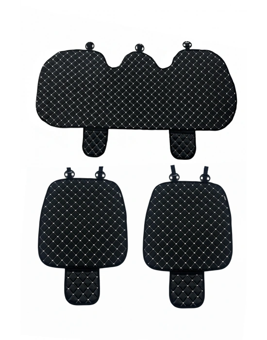 3 Parça Keten Oto Koltuk Minderi 7mm Süngerli Astarlı Cepli Terletmez Tüm Araçlarla Uyumlu