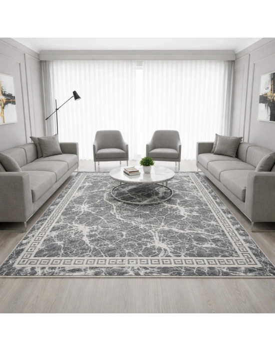 Kilim Savan Çift Taraflı Modern Desenli Yıkanabilir Pamuklu Dokuma 2x3 Metre Gri