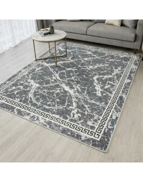 Kilim Savan Çift Taraflı Modern Desenli Yıkanabilir Pamuklu Dokuma 2x3 Metre Gri