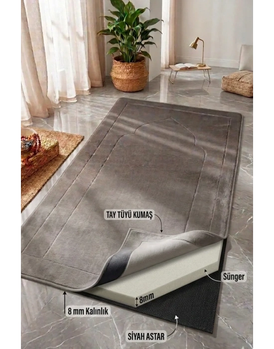 Lüks Tay Tüyü Seccade - 8 mm Kalın Süngerli Ortopedik 70x120 cm Taşıma Çantalı