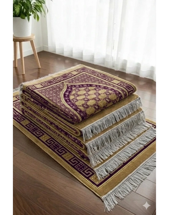 Kadife Püsküllü Seccade Eflatun