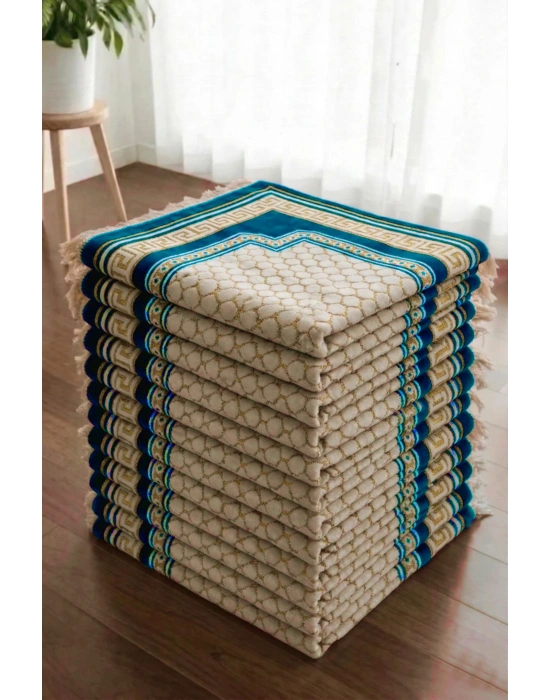 10 Adet Kadife Seccade Parlak Mavi (70cm x 110cm 400gr) Hac Ve Umre Hediyesi