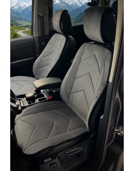 Tay Tüyü Oto Koltuk Kılıf Minder Ön 2 li Set Terletmez Astarlı Füme