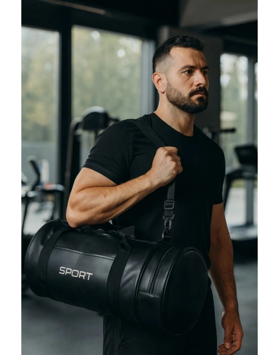 Suni Deri Unisex Askılı Silindir Spor Çantası Fitness Çantası
