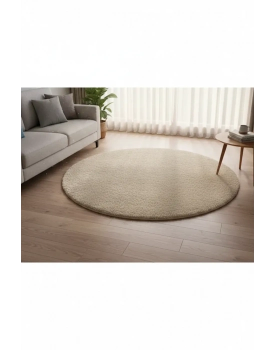 Halı Bej Yıkanabilir Kaymaz Taban Peluş