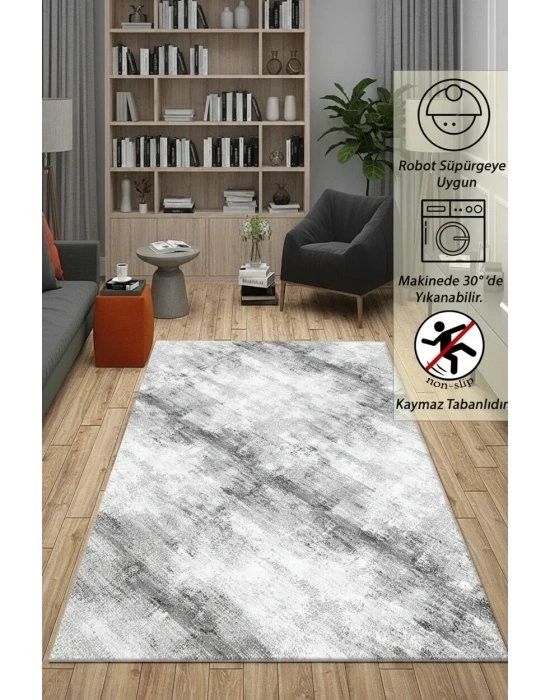 Yolluk Gri Çizgi Desen Kaymaz Taban Peluş